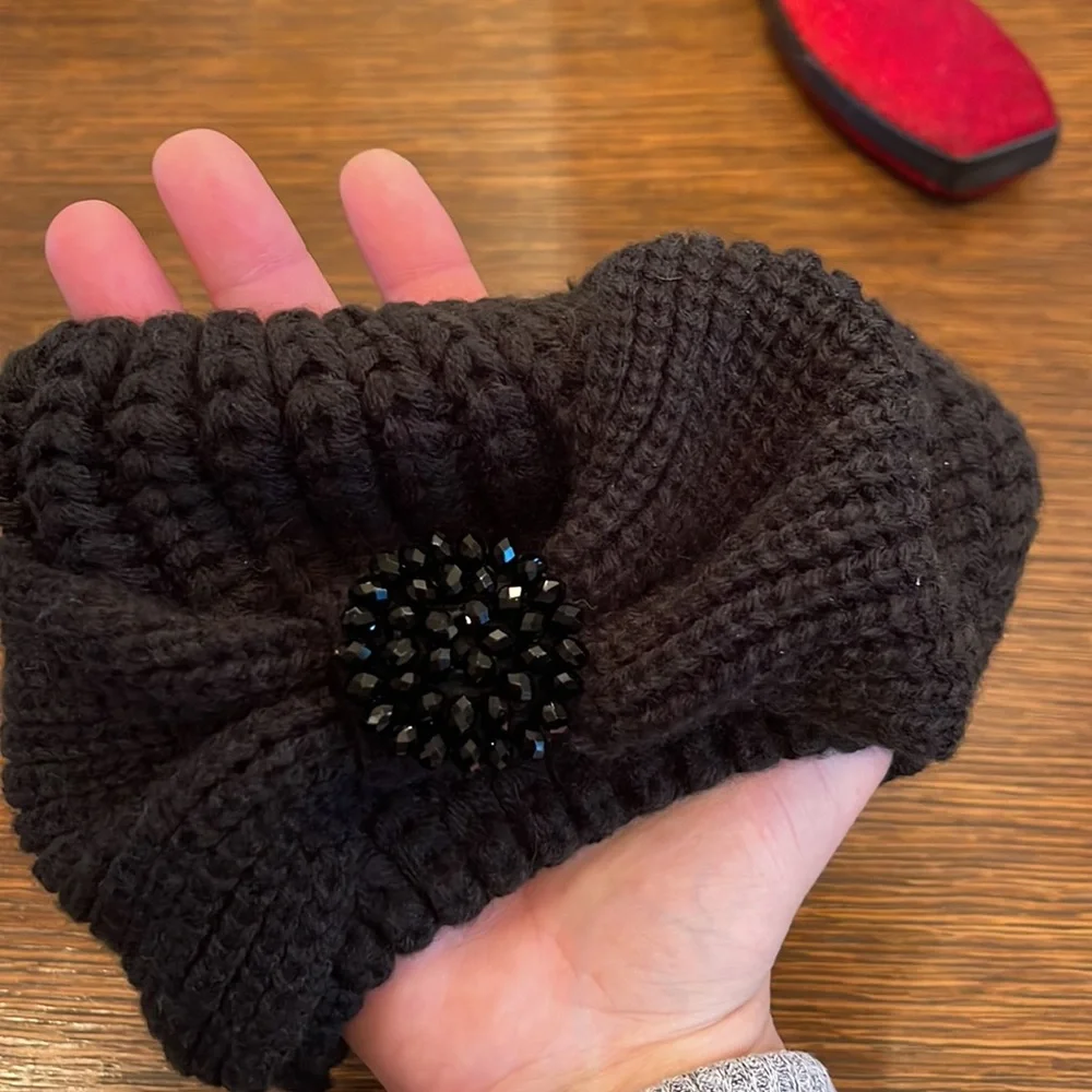 C.C. Exclusives Black knit crystal knot ear warmer